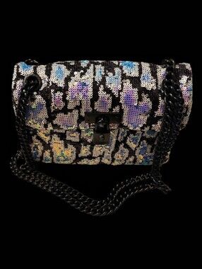 Kurt Geiger Brixton Lock Iridescent Leopard Print Chain Strap Purse